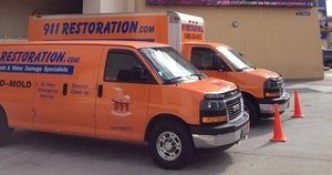 Hurricane Damage Van and Truck At Commercial Job Location